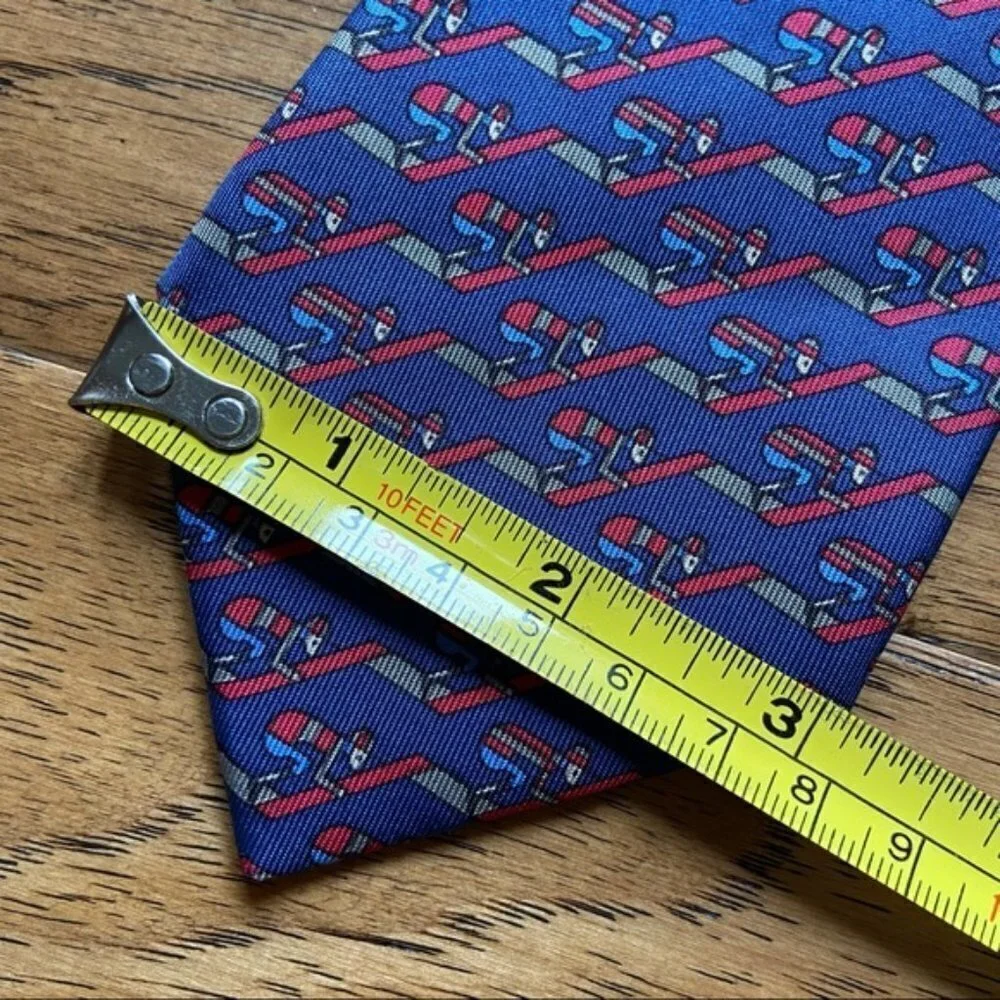 Hermes Jockey print silk tie blue and burgundy
